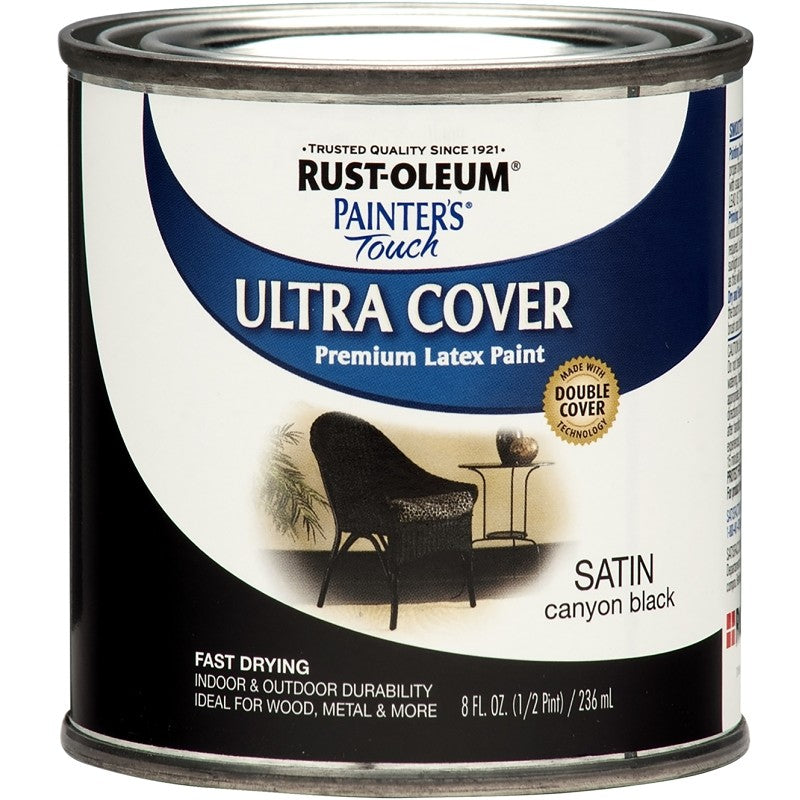 Rust-Oleum 267249 Latex Enamel Paint, Satin, Canyon Black, 0.5 pt