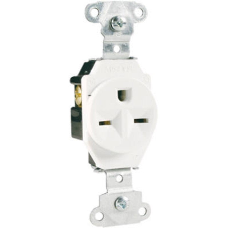 Legrand 5651WCC8 Heavy-Duty Single Receptacle, 2 -Pole, 250 VAC, 15 A, Side Wiring, NEMA: NEMA 6-15R, White