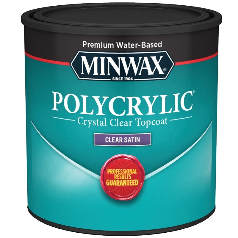 Minwax Polycrylic 233334444 Waterbased Polyurethane, Liquid, Crystal Clear, 0.5 pt, Can