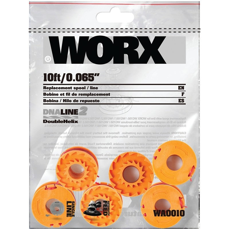 Worx WA0010 Trimmer Spool, 0.065 in Dia, 10 ft L, Plastic, Orange