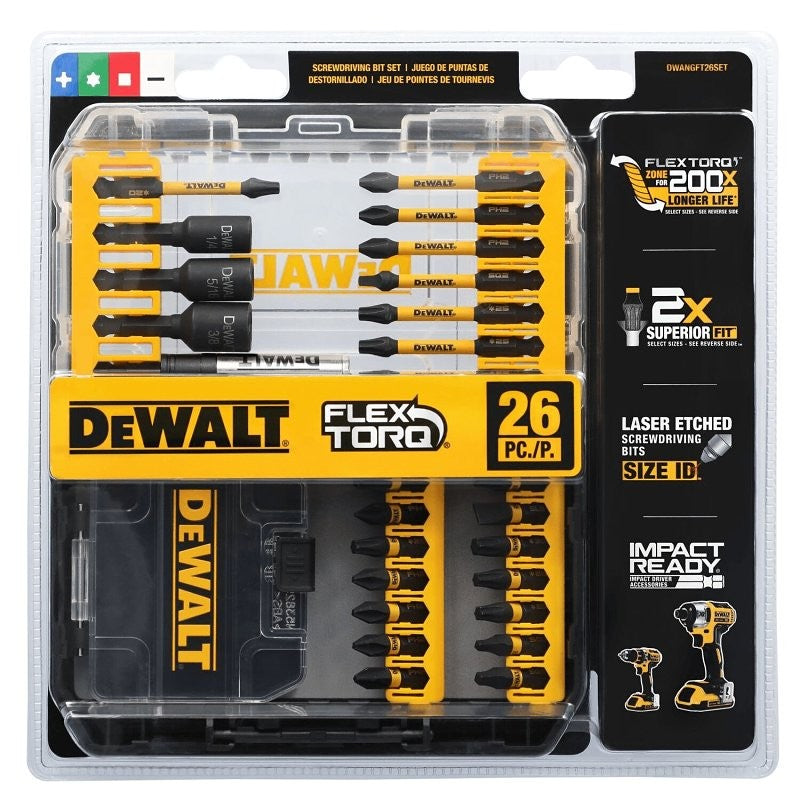 DEWALT FLEXTORQ DWANGFT26SET Screwdriver Bit Set, 26-Piece, Tool Steel