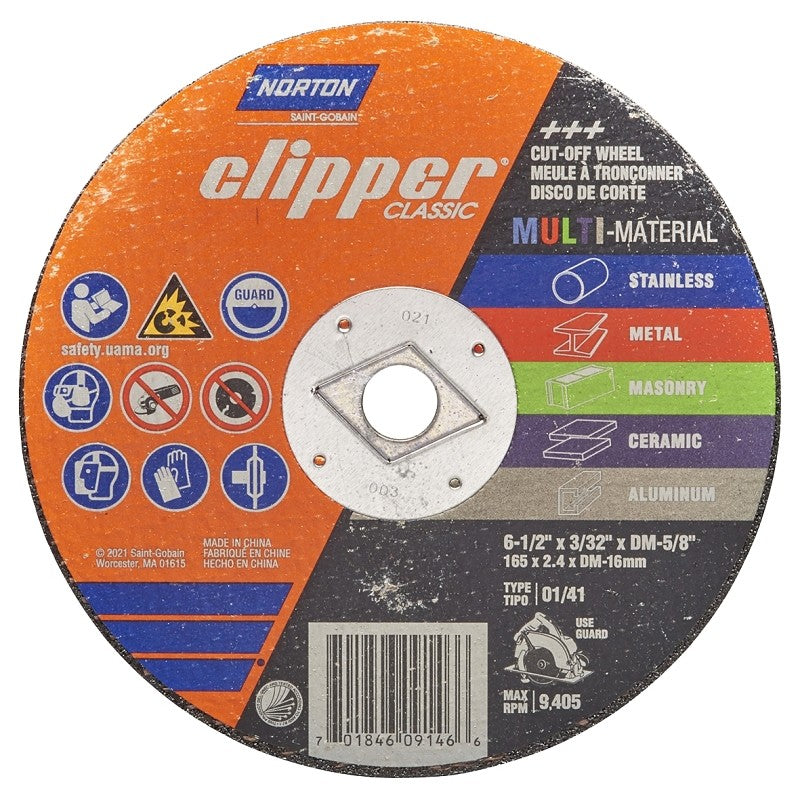 Norton Clipper Classic AC AO/SC Series 70184609146 Cut-Off Wheel, 6-1/2 in Dia, 3/32 in Thick, 5/8 in Arbor