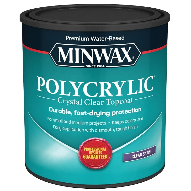 Minwax 63333444 Waterbased Polyurethane, Satin, Liquid, Clear, 1 qt