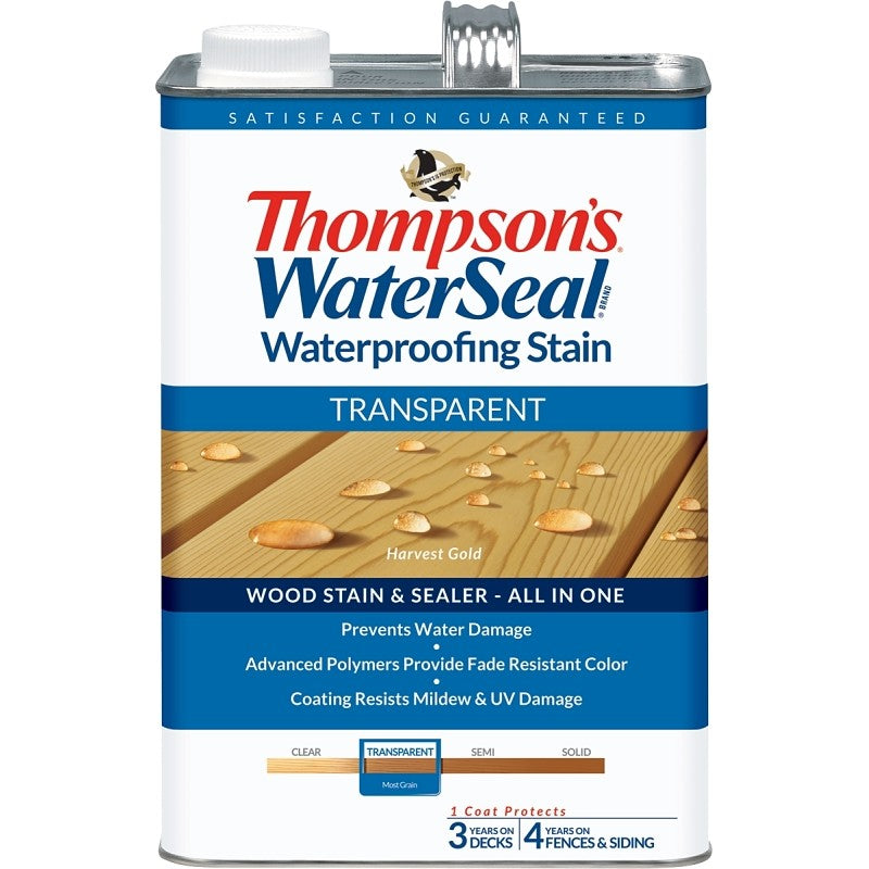 Thompson's WaterSeal TH.091201-16 Wood Sealer, Transparent, Liquid, Harvest Gold, 1 gal (Pack of 4)