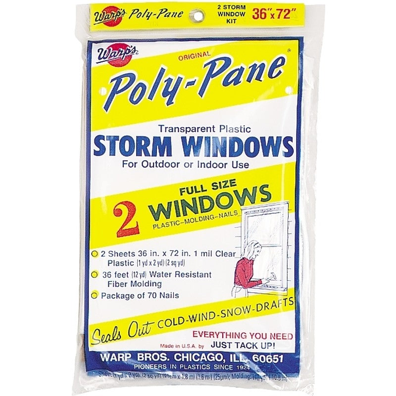 Warp's Poly-Pane Series 2P-24 Storm Window Kit, 36 in W, 1 mil Thick, 72 in L, Clear (Pack of 24)