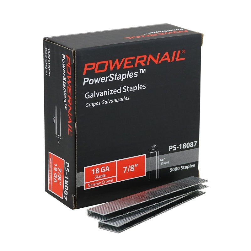Powernail PowerStaples PS18087 Fine Wire Staple, 1/4 in W Crown, 7/8 in L Leg, 18 ga, Carbon Steel (Pack of 10)