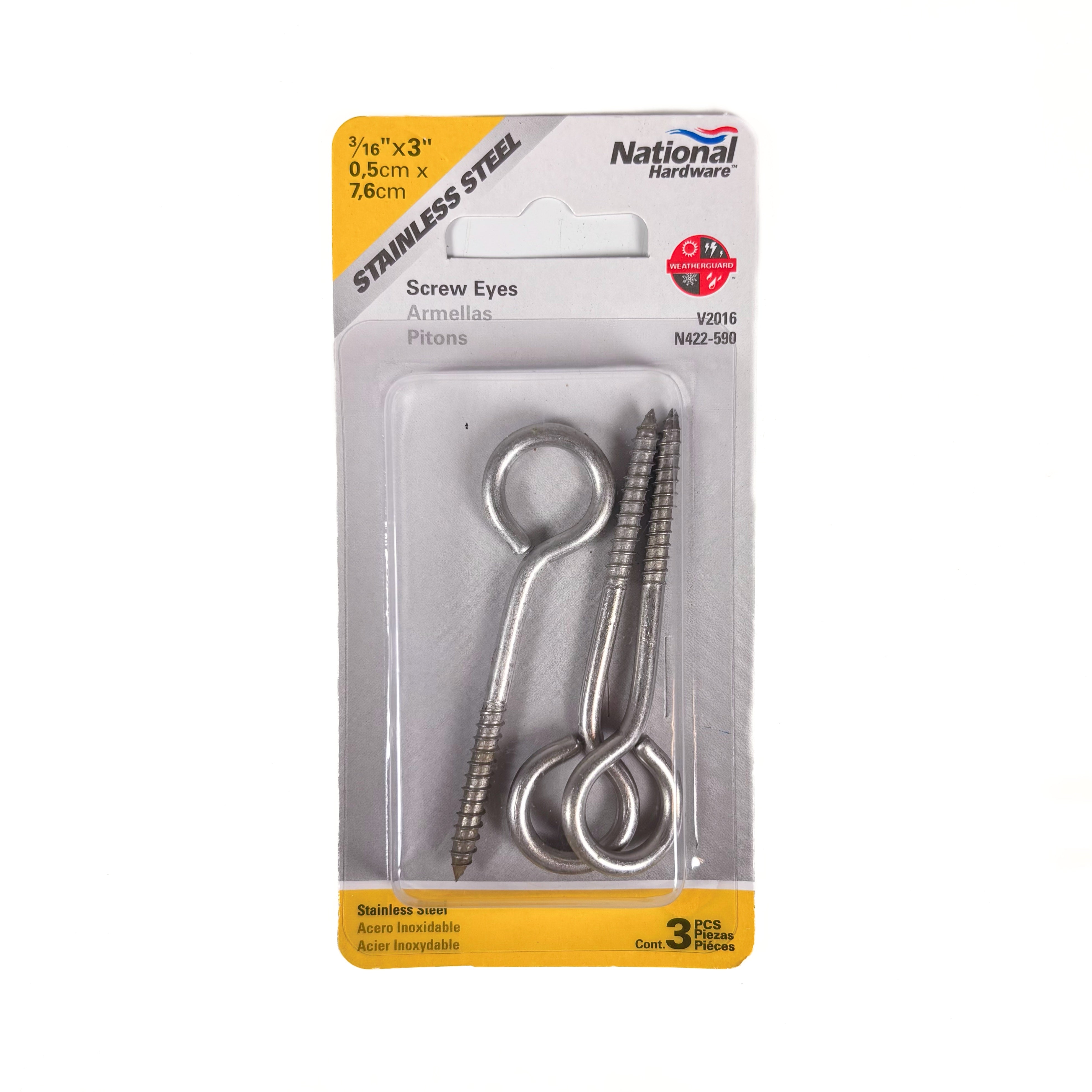Large Eye Screw Eyes 3 Inch #6 Stainless Steel 3 Pack (POS)