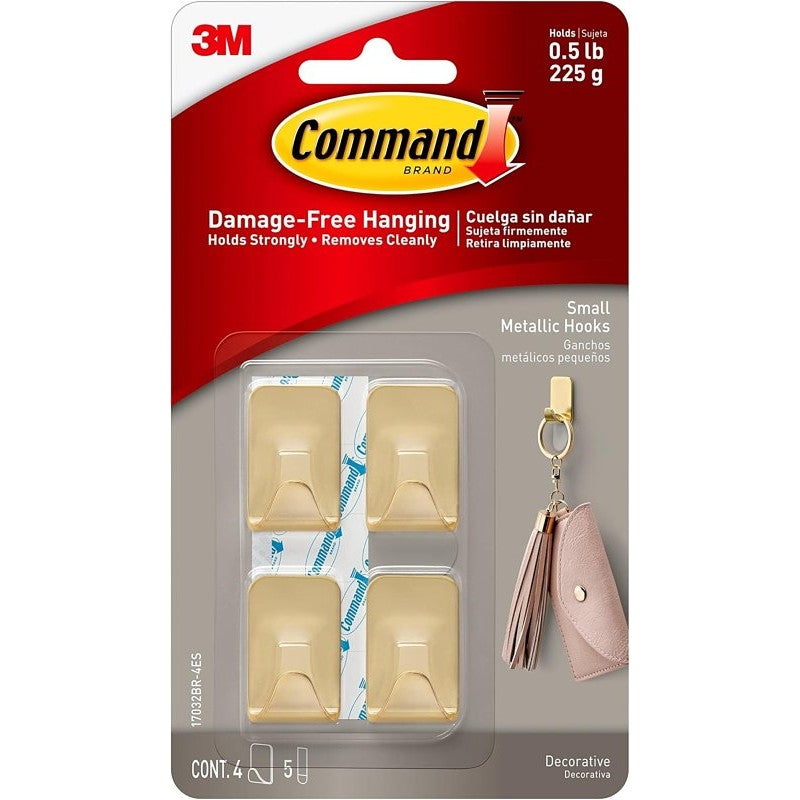 Command 17032BR-4ES Small-Size Decorative Hook, 3/4 in W, Metal/Plastic, Brass, 0.5 lb