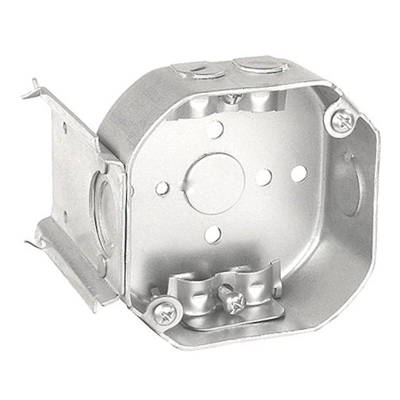 Southwire 54171-JBR-UPC Octagon Bracketed Box, 4 in OAW, 2-1/8 in OAD, 7-Knockout, Steel Housing Material, Silver