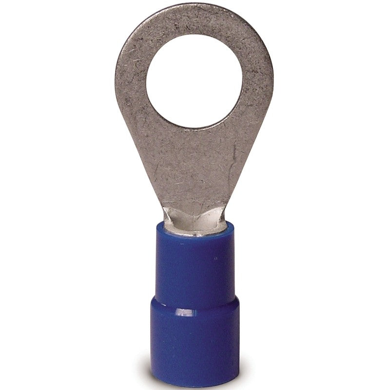 Gardner Bender 20-105 Ring Terminal, 600 V, 16 to 14 AWG Wire, 12 to 1/4 in Stud, Vinyl Insulation, Copper Contact, Blue