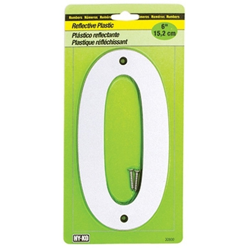 Hy-Ko 30800 Series 30810 Reflective Sign, Character: 0, 6 in H Character, Black/Silver Character, Plastic (Pack of 5)