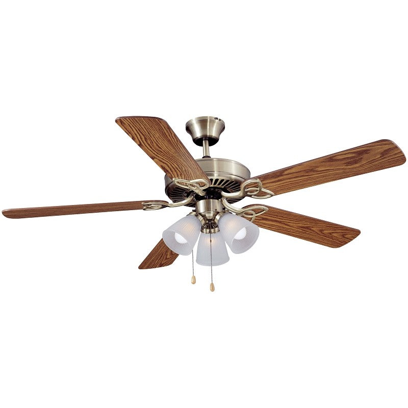 Boston Harbor CF-78042 Ceiling Fan, 5-Blade, Oak/Walnut Blade, 52 in Sweep, 3-Speed, With Lights: Yes