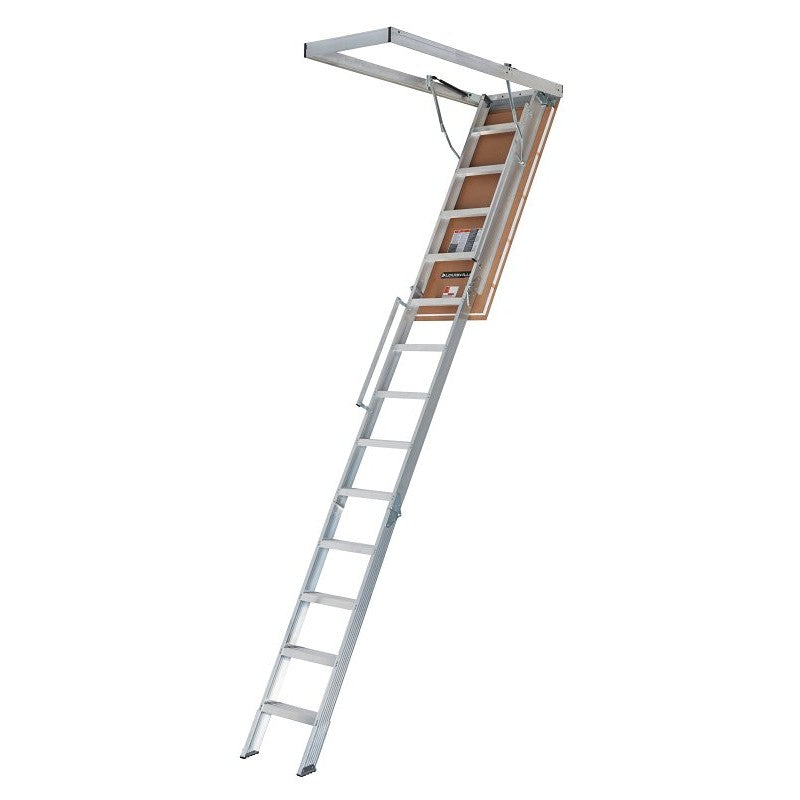 Louisville Everest Series AL258P Attic Ladder, 10 to 12 ft H Ceiling, 25-1/2 x 63 in Ceiling Opening, 13-Step, 350 lb