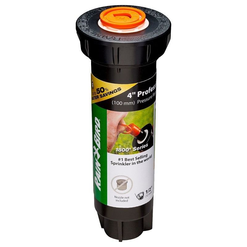Rain Bird 1800 1804LNPRS Pressure Regulated Pop-Up Sprinkler, 1/2 in Connection, FNPT, 4 in H Pop-Up, Plastic