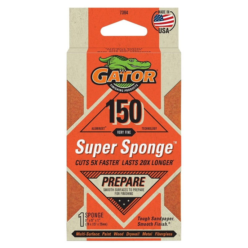 Gator 7364 Sanding Sponge, 5 in L, 3 in W, 150 Grit, Medium, Aluminum Oxide Abrasive