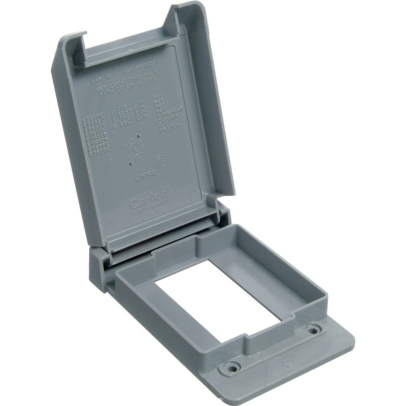 Carlon E98GFCN-CAR Device Cover, 4-53/64 in L, 3-11/16 in W, Rectangular, Polycarbonate, Gray, Textured