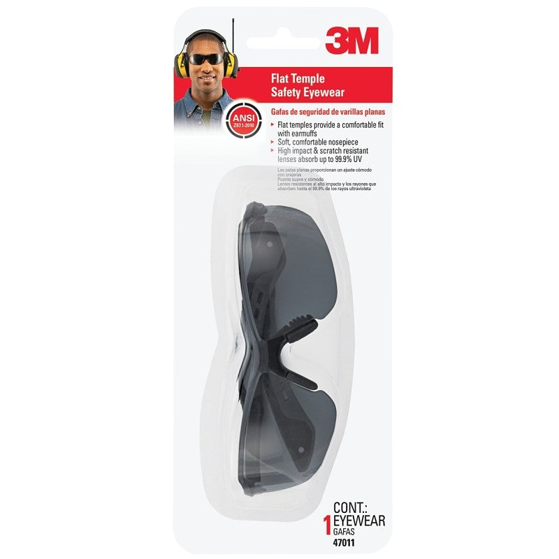 3M 47011-WV6 Safety Eyewear, Anti-Scratch Lens, Polycarbonate Lens, Semi-Rimless Frame, Plastic Frame, Black/Gray Frame