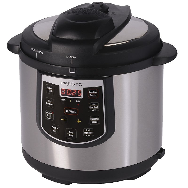 Presto 02141 Electric Pressure Cooker Plus, 6 qt Capacity, 1005 W, Digital Control, 13 in L, 12 in W, 12.67 in H