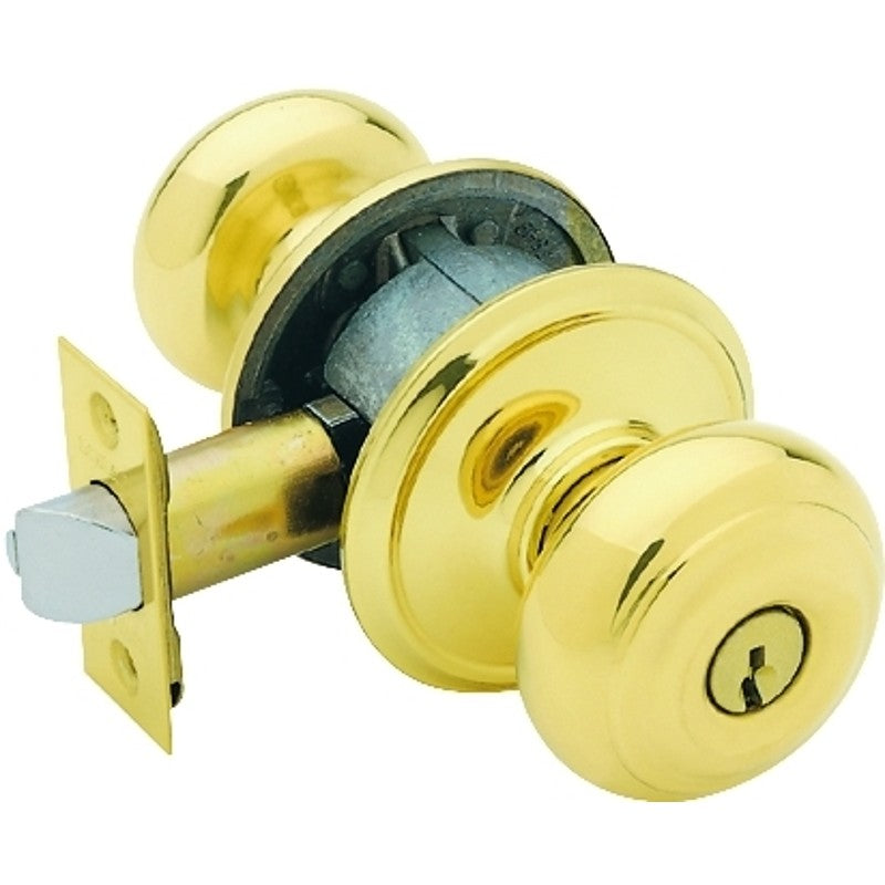 Schlage F Series F51A GEO 505 Entry Knob, Georgian, Knob Handle, Bright Brass, Metal, C Keyway, 2-3/4 in Dimensions, Yes (Pack of 4)