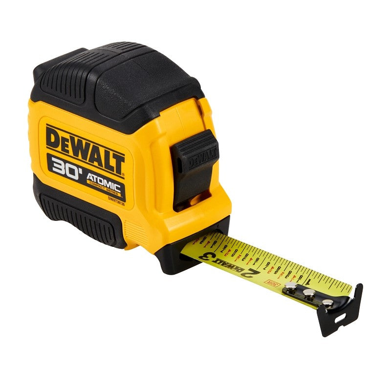 DEWALT ATOMIC COMPACT Series DWHT38130S Tape Measure, 30 ft L Blade, 1-1/8 in W Blade, Steel Blade, Rubber Case