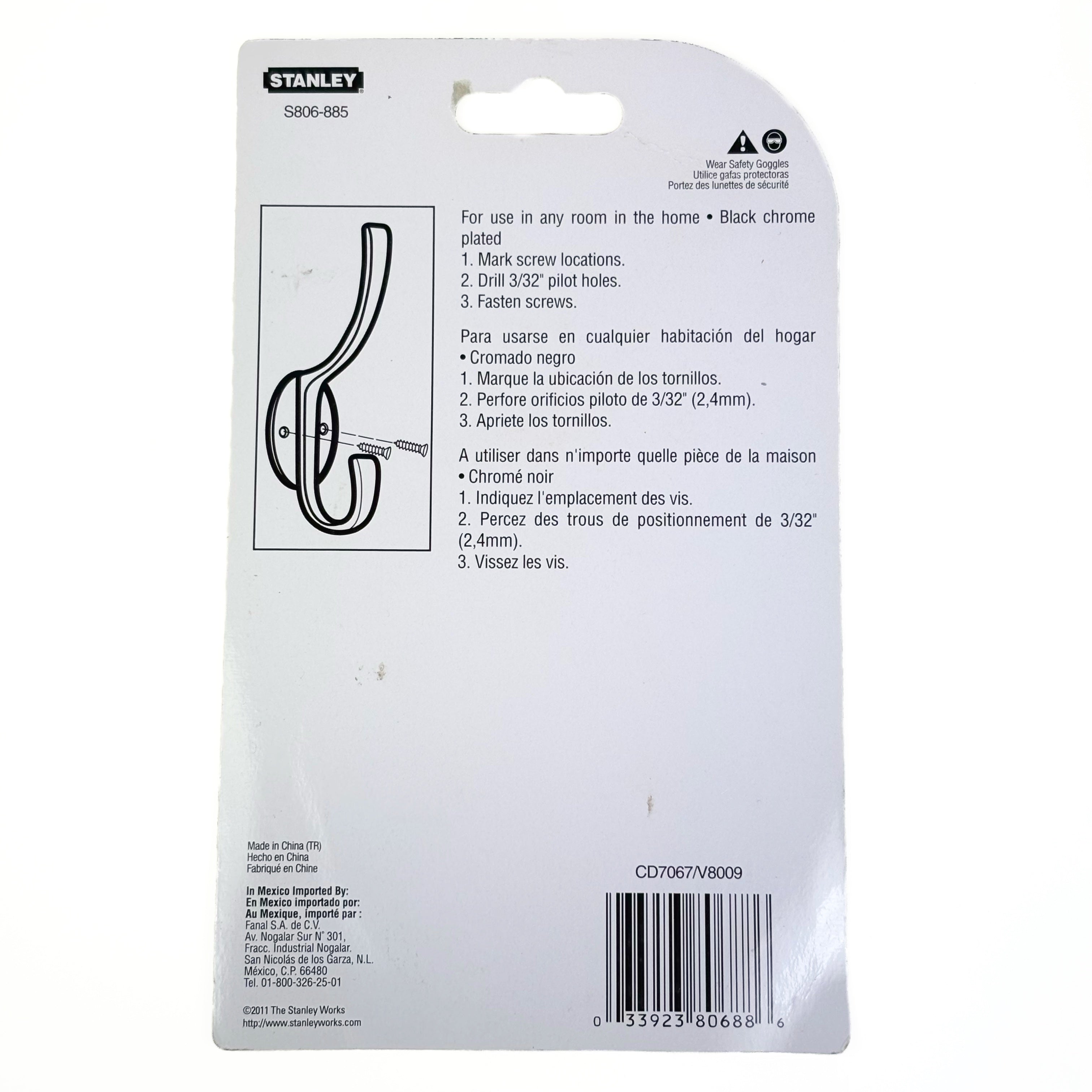 Modern Coat And Hat Hook 5-1/2 Inch Black Chrome (POS)