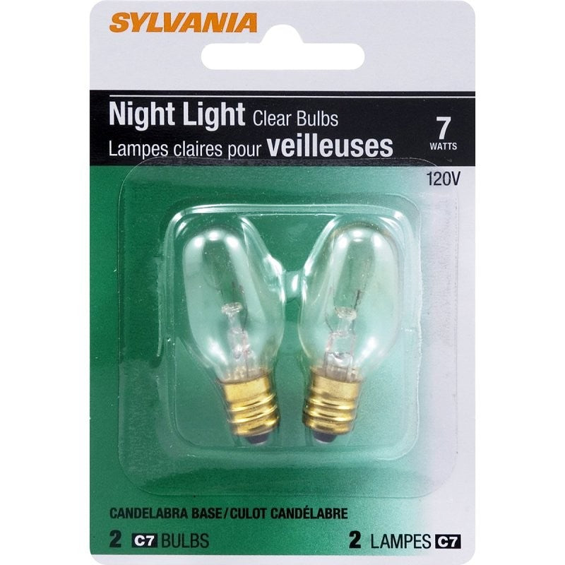 Sylvania 13543 Incandescent Lamp, Clear Lamp, 7 W, Candelabra E12 Lamp Base, C7 Lamp, 40 Lumens, 2850 K Color Temp