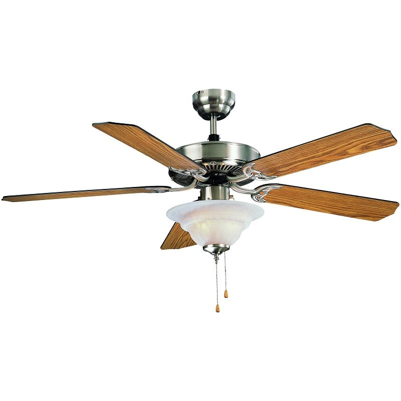 Boston Harbor CF-B552+1F242SN Ceiling Fan, 5-Blade, Black/Oak Blade, 52 in Sweep, MDF Blade, 3-Speed