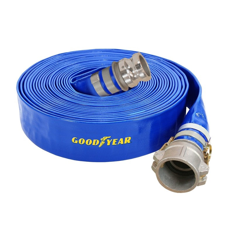 Abbott Rubber 1147-3000-50-CE Pump Discharge Hose Assembly, 3 in ID, 50 ft L, Male x Female Coupling, PVC, Blue