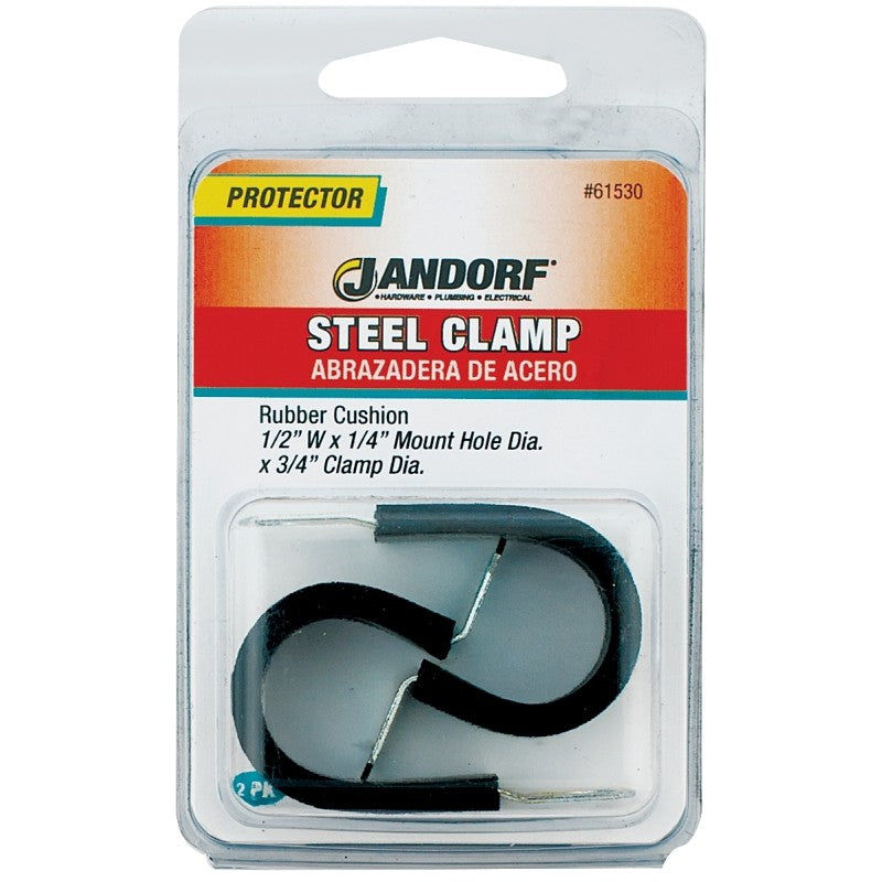 Jandorf 61530 Cushion Clamp, 3/4 in Max Bundle Dia, 1/2 in W, Rubber/Steel, Black