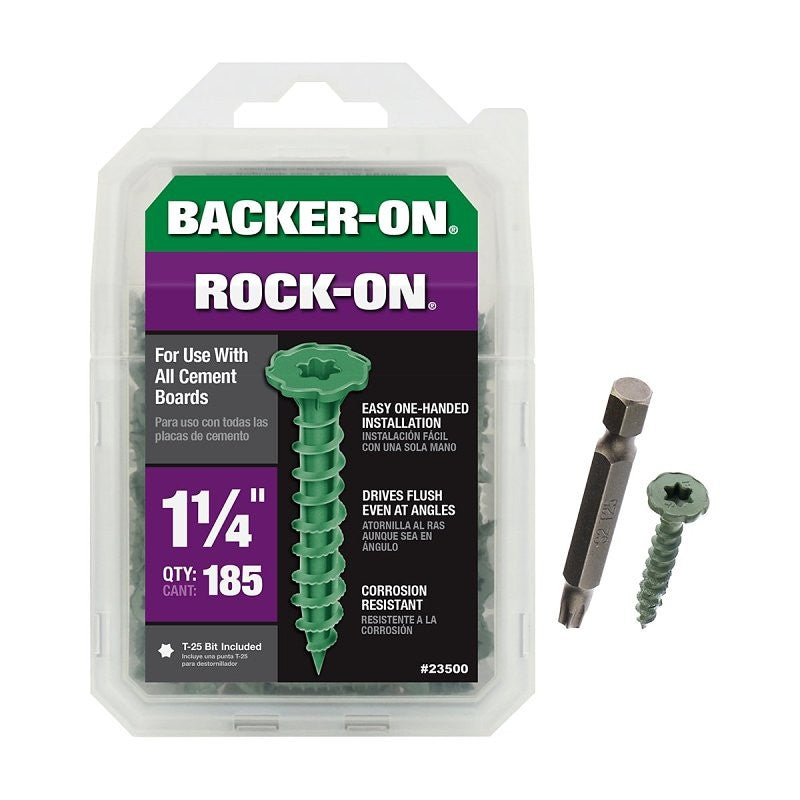 Backer-On Rock-On 23500 Cement Board Screw, #9 Thread, 1-1/4 in L, Hi-Lo Thread, Serrated Head, Star Drive, Sharp Point