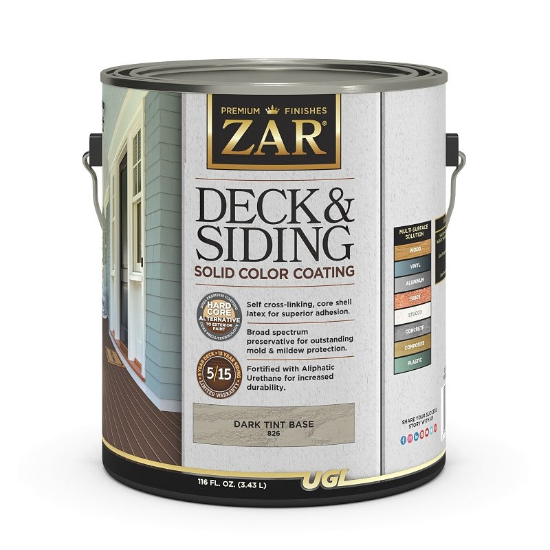 ZAR 82613 Deck and Siding Solid Color Coating, Tint Dark, Liquid, 1 gal