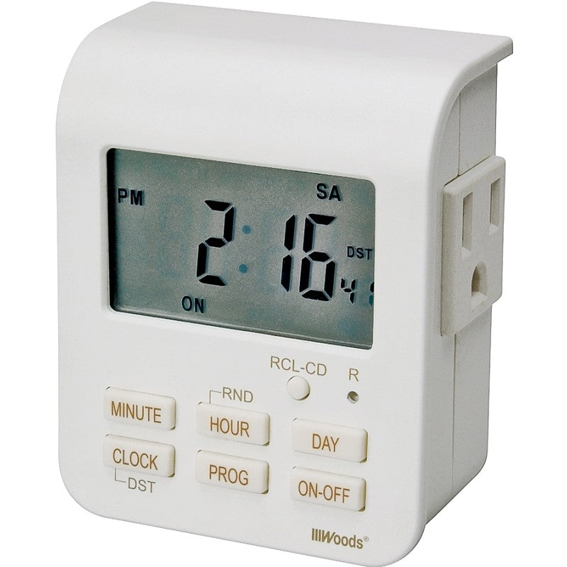 Woods 50009 Digital Timer, 15 A, 125 V, 1875 W, 3 -Outlet, 7 days Time Setting, 20 On/Off Cycles Per Day Cycle