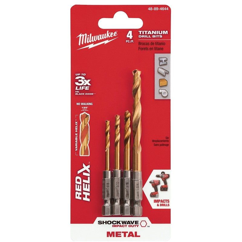 Milwaukee 48-89-4644 Drill Bit Set, 4-Piece, Titanium