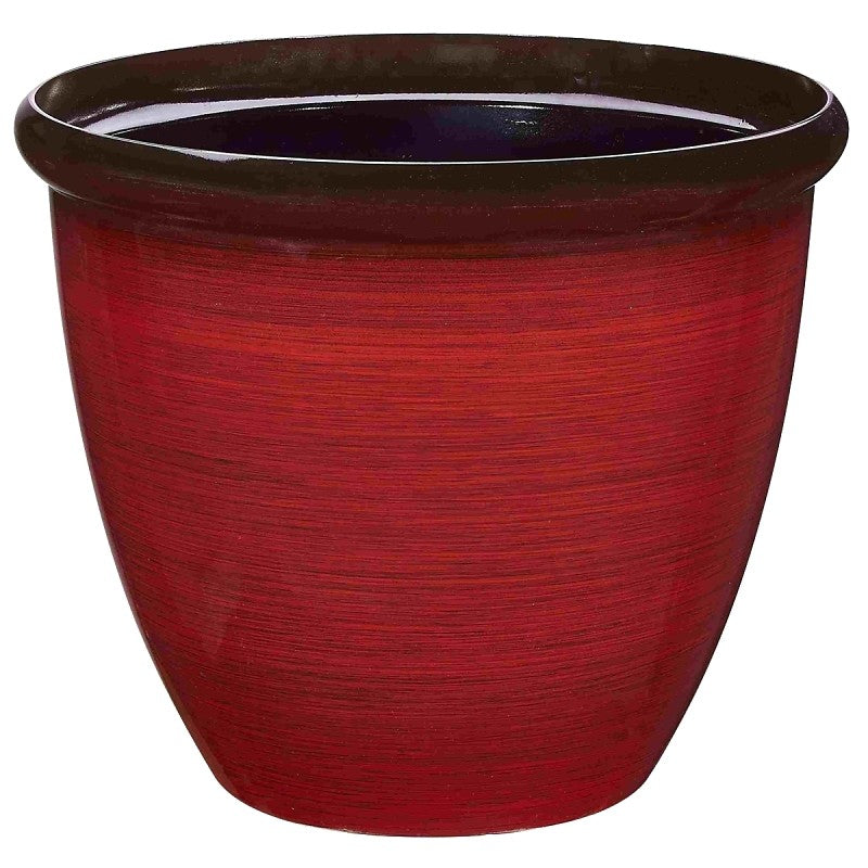 Landscapers Select PT-S020 Planter, 15 in Dia, 12-1/2 in H, Round, Resin, Red Brushed Finish, Red Brushed (Pack of 6)