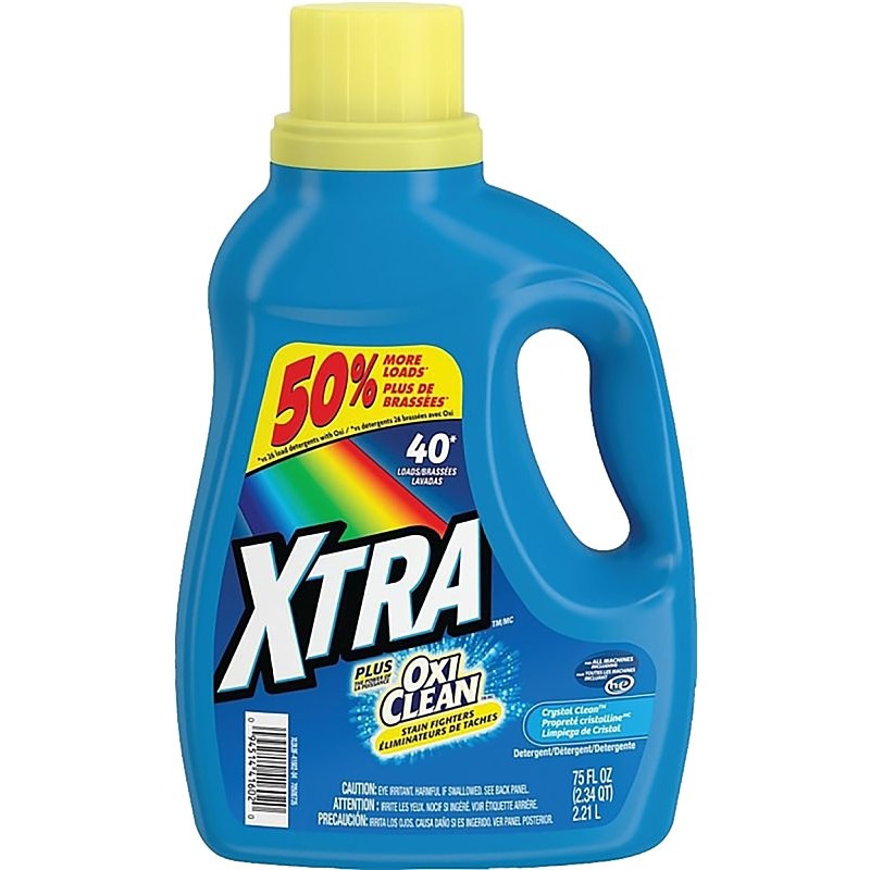 Xtra 41602 Laundry Detergent, 75 oz, Bottle, Liquid, Clean Crystal