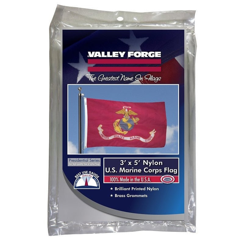 Valley Forge BTUSMC3 Military Marine Corps Flag, Nylon, 5 ft L, 3 ft W
