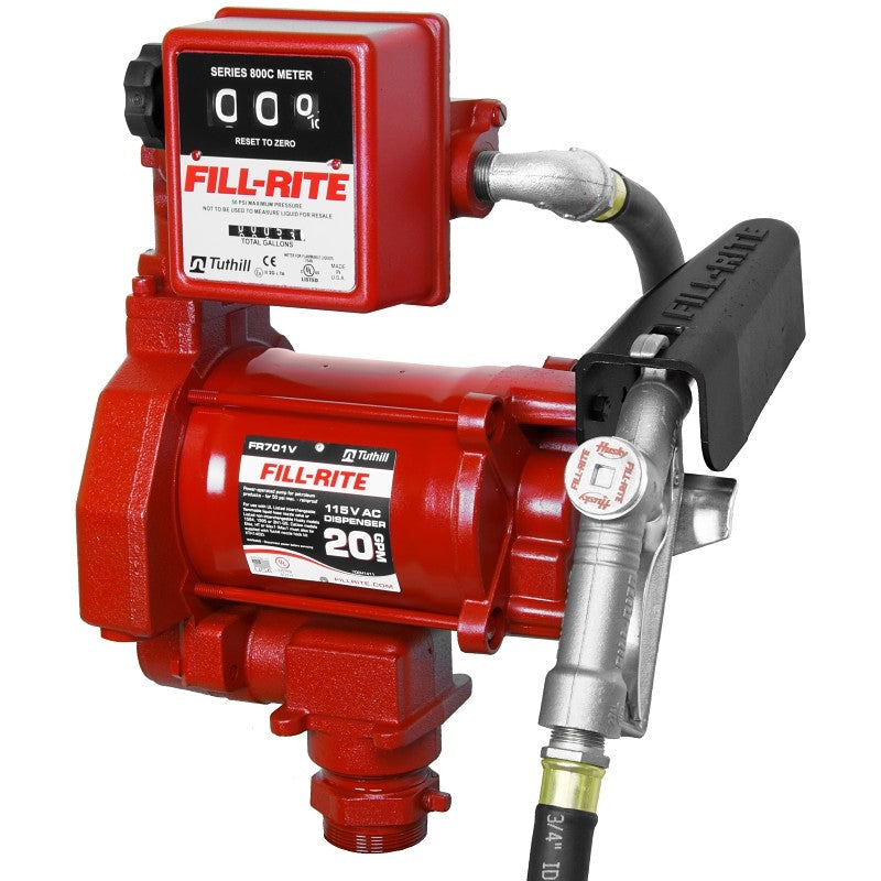 Fill-Rite FR701V Fuel Transfer Pump, Motor: 1/3 hp, 115 VAC, 5.5 A, 1725 rpm, 30 min Duty Cycle, 3/4 in Outlet, Iron