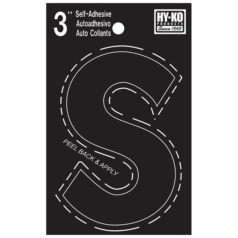Hy-Ko 30400 Series 30429 Die-Cut Letter, Character: S, 3 in H Character, Black Character, Vinyl (Pack of 10)