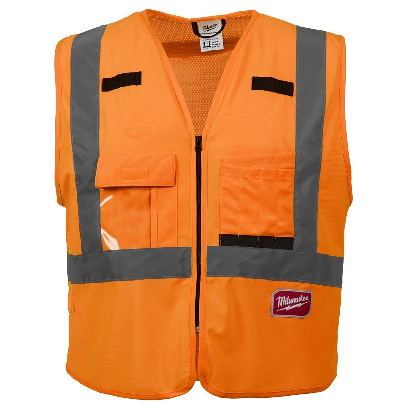 Milwaukee 48-73-5032 Safety Vest, L, XL, Unisex, Fits to Chest Size: 42 to 46 in, Polyester, High-Visibility Orange