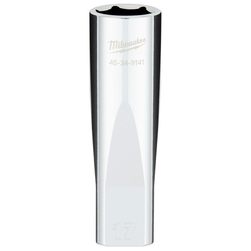 Milwaukee 45-34-9141 Socket, 17 mm Socket, Deep Socket, 1/2 in Drive, 6-Point, Chrome Vanadium Steel, Chrome